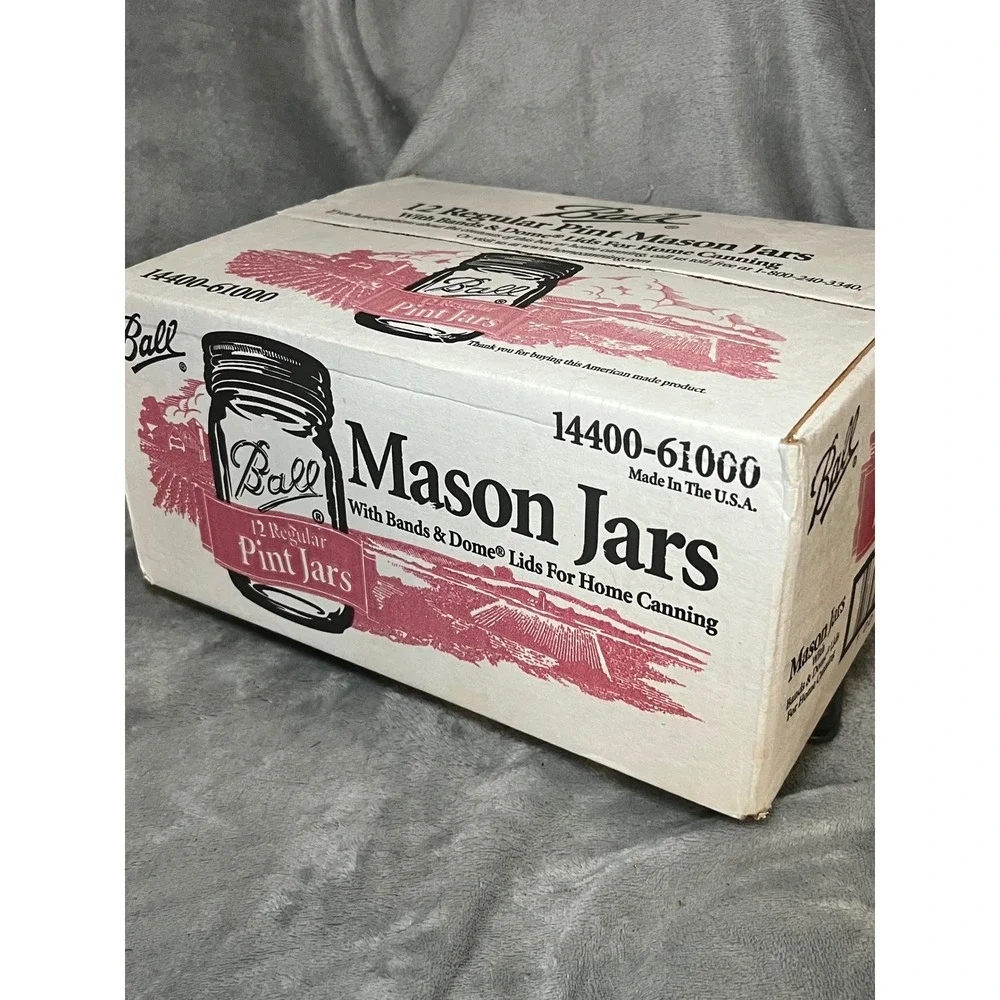 Vintage Ball Mason Jars Sealed Box 12 Regular Pint Canning Jars Lids USA 61000
